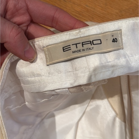Etro Cream Wool Tailored Trousers Cuffed Hem High Rise Italy Quiet Luxury 40 - Picture 9 of 10